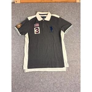 U.S. Polo Assn Rugby Polo Shirt Mens M Big Logo #3 Stripe Short Sleeve